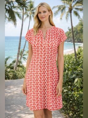 Jude Connally Laney Dress in Orange Chain Link Print Size L